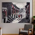 Single Panel Galli Painting Traditional Newari Culture Women Carrying Doko Old House Matte Cotton Canvas Print | HQ | XXS | 12 inch X 9 inch | Tightly Wrapped In Wooden Frame | Not stickers or No Forex Board. 