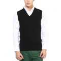 Solid V Neck Formal Black Half Sleeve Woolen Sweater For Men. 