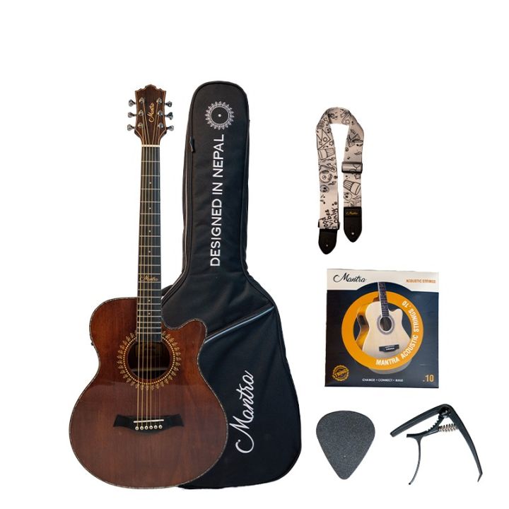 Mantra Moksha Semi Acoustic Guitar - 3 Band Equalizer and Tuner With Free Bag, Picks, String, Strap and Capo