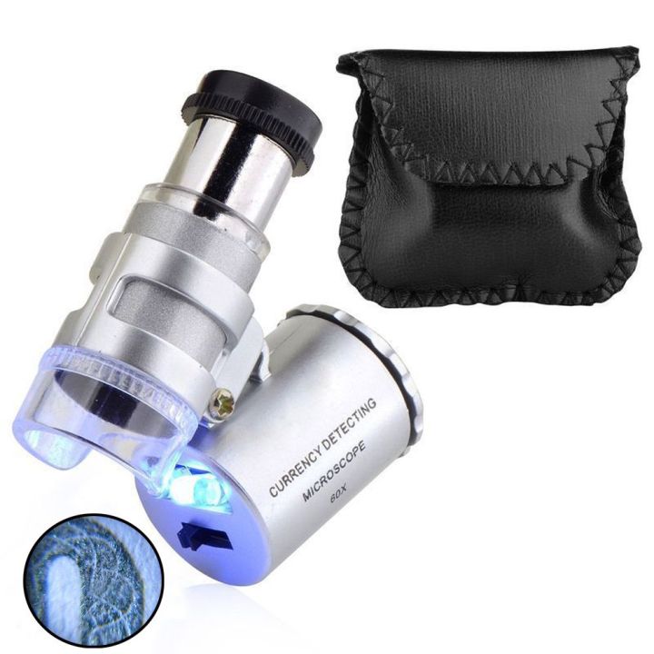 Zoom Tool Jeweler Microscope 60x Mini Magnifier Loupe Handheld LED ...