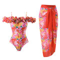 Bikini Summer Swimsuit Strapless Skirt + Floral 2024 New 2 Piece Printed One-Piece Swimsuit Beachwear Ruffle One-Piece Set. 