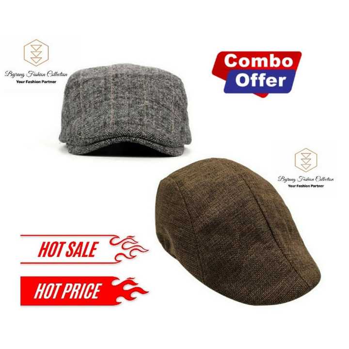Combo Pack New Hot British Style Brand Gentleman'S Baburam Casual Beret Hat Flat Sun Cap For Men(Color Vary) By Bajrang