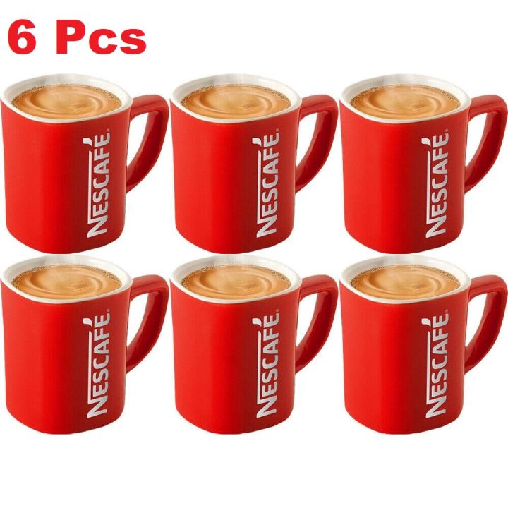 Red Nescafe Ceramic Tea Coffee Mug Cup 250 ml Set Of 6