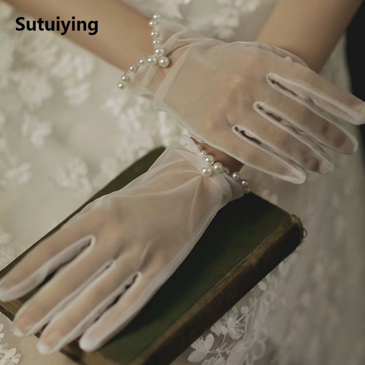 Sutuiying%20Hand-made%20Summer%20Girl%20Bridal%20Women%20Short%20Wedding%20Gloves%20Bow%20Tulle%20Mittens%20Finger%20Gloves%20-%20Image%209