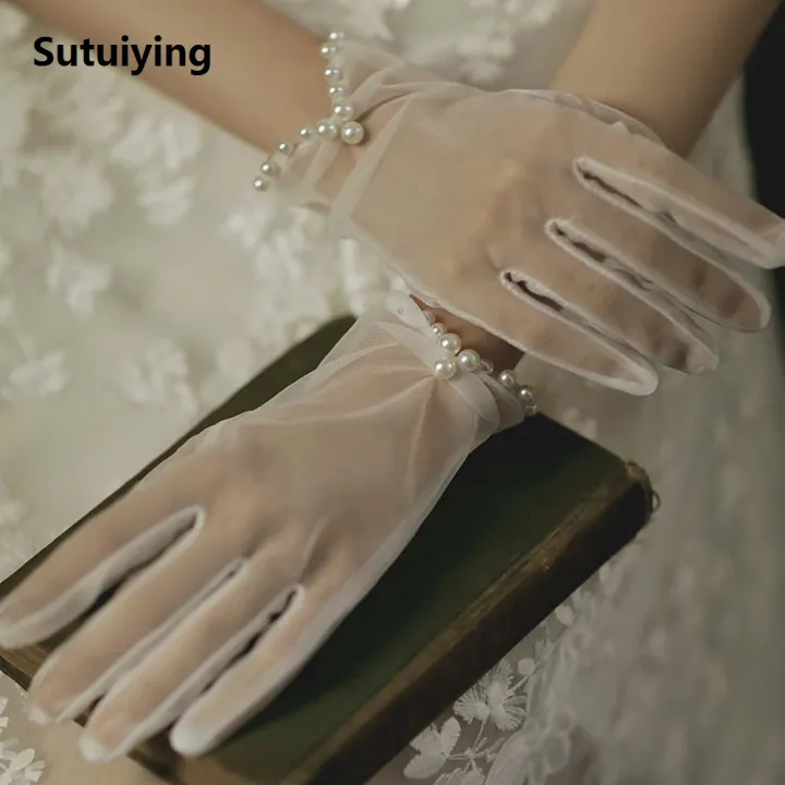 Sutuiying%20Hand-made%20Summer%20Girl%20Bridal%20Women%20Short%20Wedding%20Gloves%20Bow%20Tulle%20Mittens%20Finger%20Gloves%20-%20Image%209