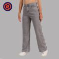 Nepster Light Grey Belt High Rise Non Stretch Straight Jeans For Women. 