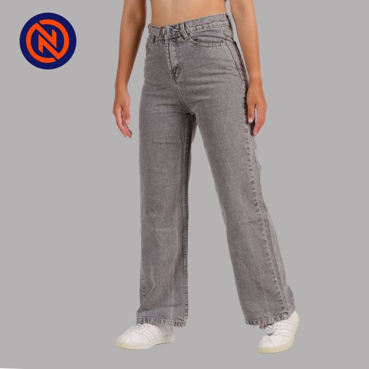 Nepster%20Light%20Grey%20Belt%20High%20Rise%20Non%20Stretch%20Straight%20Jeans%20For%20Women%20-%20Image%203