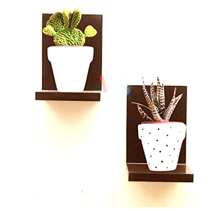 Wall Mounted Small Beautiful Engineered Wood Wall Shelf for Living Room Set of 2 (Brown)(Painted Finish)