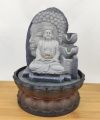 Lord Buddha 3 Steps Water Fountain with LED Lights and Water Pump (Brown, Stone Gray, 12" X 8" X 8"). 