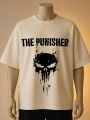 The Punisher Graphic Printed Oversized T-Shirt – White, Cream, Maroon. 