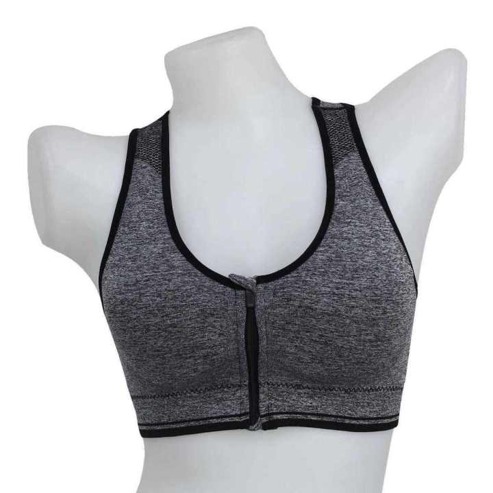 Free Size Black/Grey Zippered Sports Bra For Women