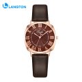 Langton Women Watch Quartz Movement Round Dial Roman Number Alloy Faux Leather Strap High Accuracy Lady Wristwatch Dating Anolog Watch. 