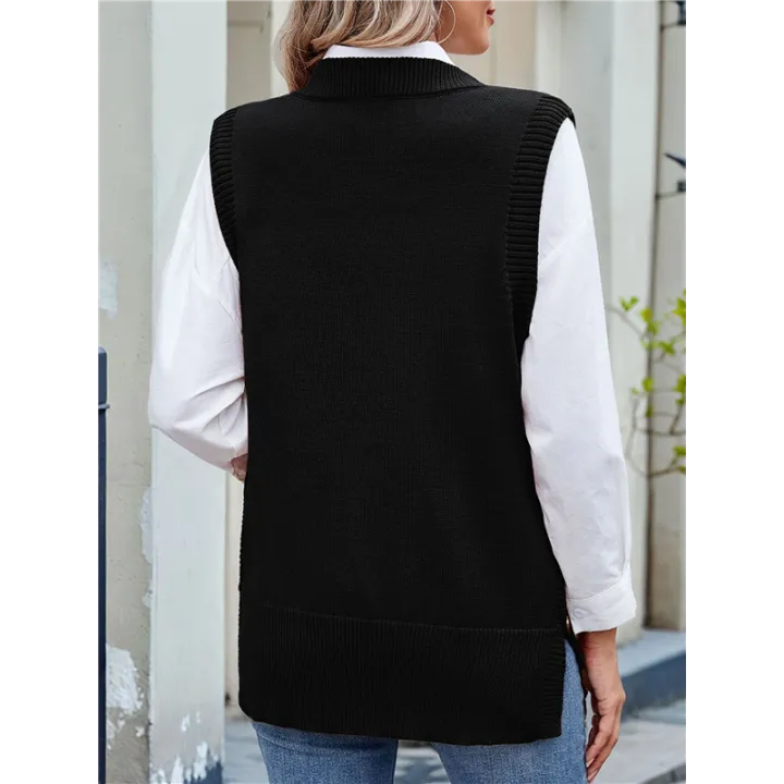 Womens%20Crew%20Neck%20Bowknot%20Solid%20Color%20Button%20Side%20Slit%20Pullover%20Tops%202025%20Cute%20Knitted%20Fashion%20Sweaters%20-%20Image%203