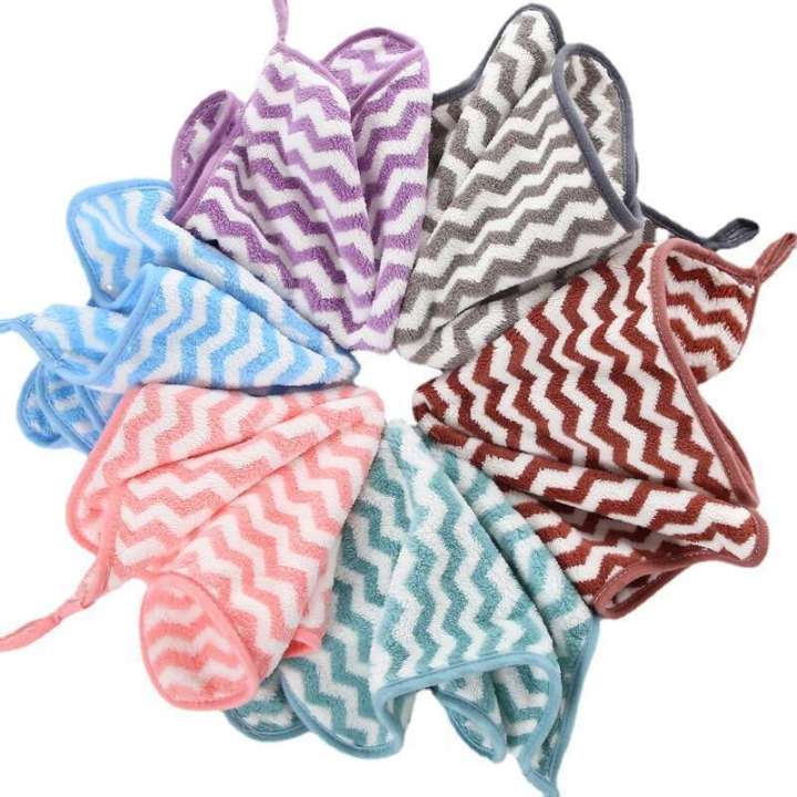 Warp%20Knitted%20Coral%20Fleece%20Color%20Stripe%20Square%20Absorbent%20Non-Shedding%20Baby%20Hand%20Household%20Face%20Towel%20-%20Image%205