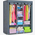 3-Door Foldable Plastic Wardrobe | DIY Non-Woven Portable Storage Cabinet for Bedroom | Easy Open Door Design, No Zipper Fabric Organizer | Cloth Daraz. 