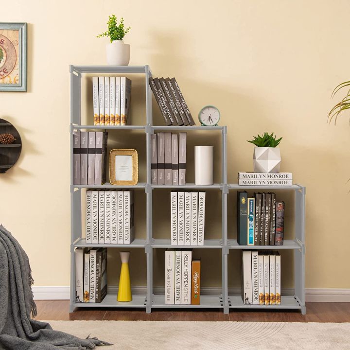 9 Cubes Bookshelf, 4 Tier Shelf Adjustable Diy Bookcases For Kid, Book Shelf Organizing Storage Shelving Cabinet For Bedroom Living Room Office
