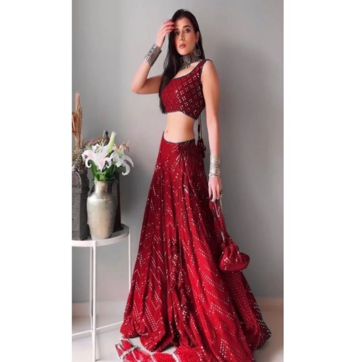 Brick Red Lehenga style Choli Semi-Stitched Lehenga Choli main image 1