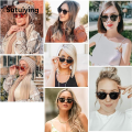 Sutuiying Vintage Fashion Round Sunglasses Women Men 2024 Brand Design Retro Rivet Yellow Blue Lens Square Sun Glasses Male Female Goggles. 