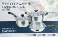 3 Pcs Cookware Set Stainless Steel. 