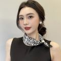 Simple Flower Magnetic Buckle Scarf Print Scarves Neckerchief Polka Dot Scarf Black White Stripe Clothing Accessories Printed Silk Scarf Women. 