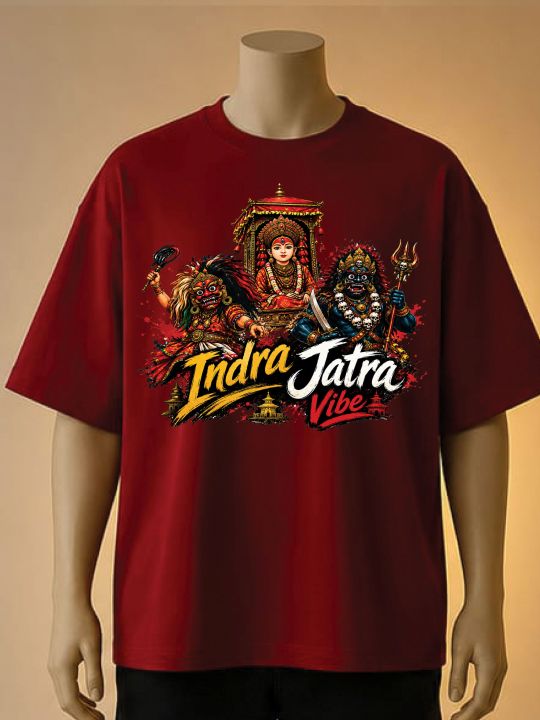 Indra%20Jatra%20Vibe%20%E2%80%93%20Traditional%20Nepal%20Festival%20T-Shirt-Cream,%20Maroon,%20White%20-%20Image%202