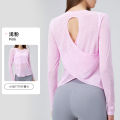 New slub yarn loose breathable luxury yoga wear top long sleeve hollow beauty back slim yoga blouse women. 