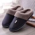 Pu Waterproof Slippers Winter Plush Keep Warm Flat Home Shoes Soft Comfort Shoes Sewing Interior Slipper For Women. 