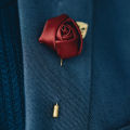Maroon / White Rose Flower Golden Brooch without Chain for Men. 