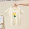 Korean children's clothing for girls, new Korean flower print, short sleeves, foreign style baby girl, forest summer cool T-shirt tide. 