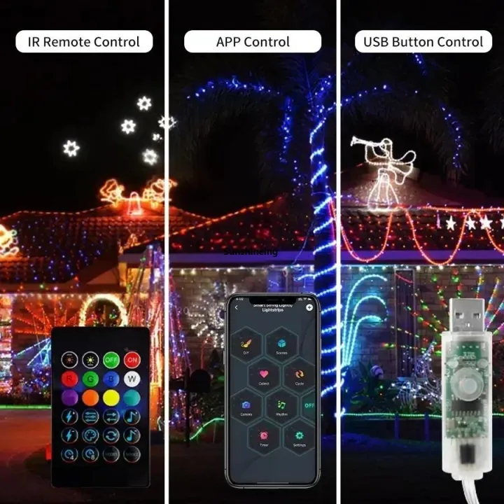 DIY RGB with Light Strip Fairy Smart Christmas Lights LED 10M RC App ...