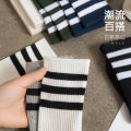 5 pairs of , simple and classic women's black, white and gray series long three-bar cotton socks Versatile sports women's socks. 