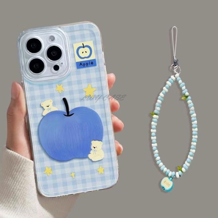 For Vivo V60 Lite V20 SE Pro S7 V23 V25 V27 V29 V30 V40 V50 Lite V21e V23e V25e V27e V29e V30e V40e V50e Blue Apple Bear Phone Case Soft Transparent Protective Cover