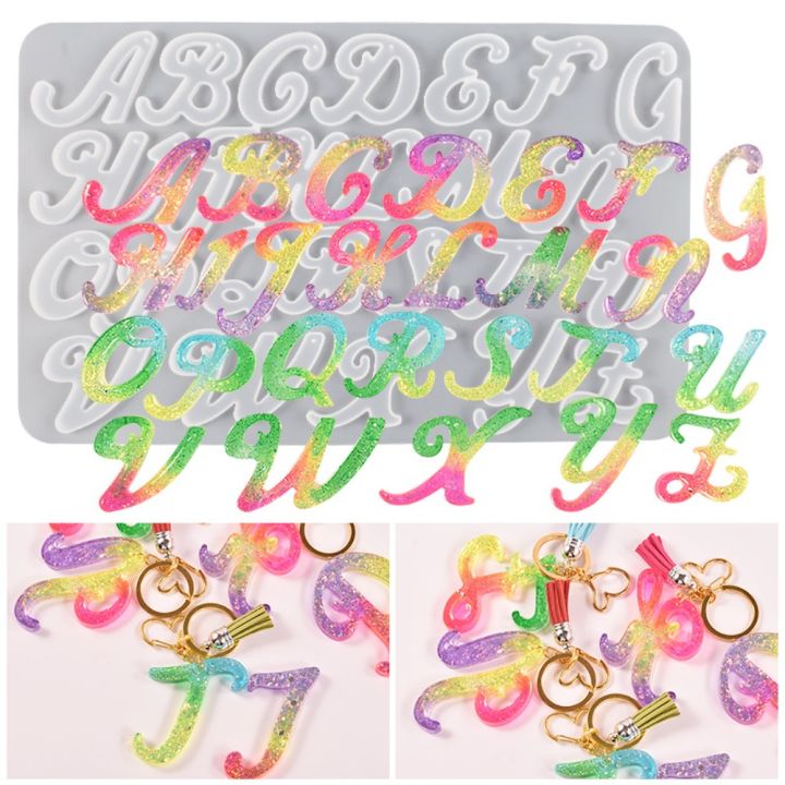 Epoxy Resin Keychain Making Set Drop Glue Ornament Molds Silicone Molds Kit 26 Letters Alphabet Molds Casting Molds
