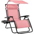 Folding Zero Gravity Recliner Patio Lounge W/Adjustable Canopy Shade, Headrest, Outdoor Beach Chair. 