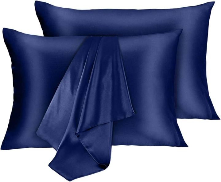 Navy Blue Color Silk Pillow Case 1 Pillow Case 17*27 Inches