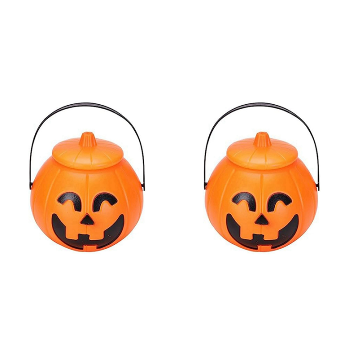 2X Pumpkin Candy Bucket,Halloween Pumpkin Bucket,Trick or Treat Pumpkin Bucket Jack Lantern Candy Basket Halloween Party