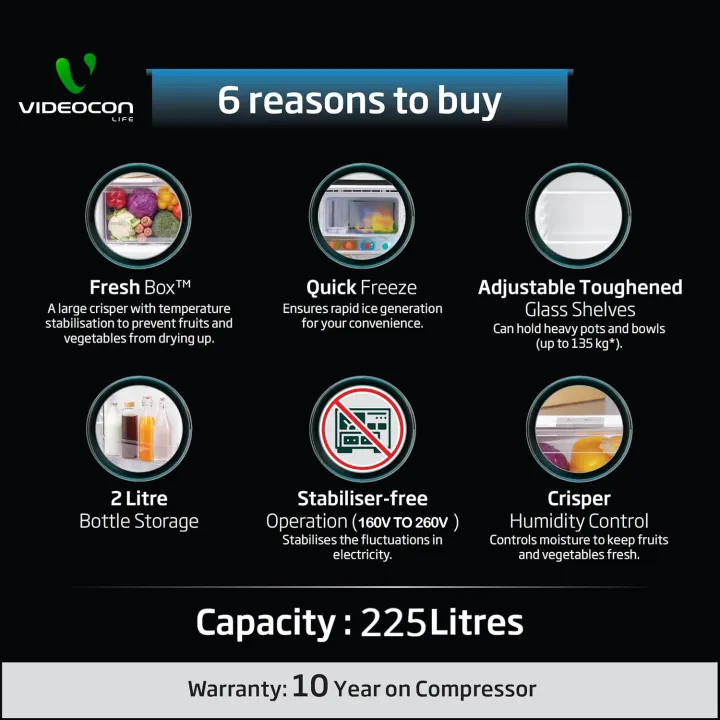 Videocon%20Life%20225%20LTR%20Single%20Door%20Direct%20Cool%20Refrigerator%205%20Star%20Steel%20Color%20VCM%20-%20Image%204