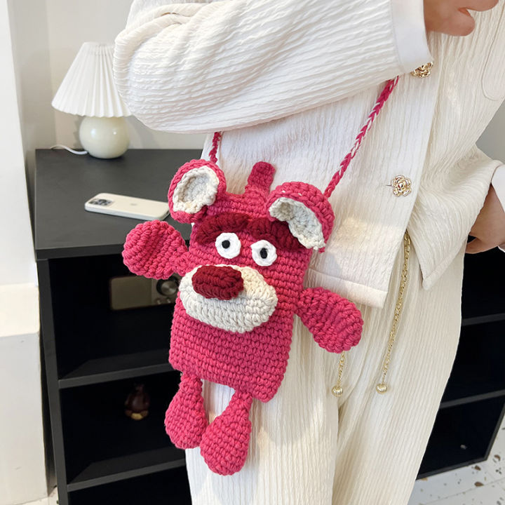 Ins Online Influencer Pop Crocheted Mobile Phone Bag 2024 New DIY Handmade Knitted Crossbody Parent-Child Bag Children's Bags Finished Product