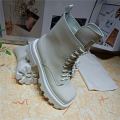 Women's Boots Combat Boots Mid Calf Boots Flat Heel Round Toe Daily PU Lace-up Solid Colored White Black / Mid-Calf Boots. 