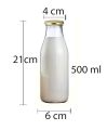 Glass Bottle 500ml for Milk, Water and Juice with Air Tight Cap Kitchen Storage- 1pc. 