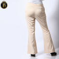 Boss Lady Cream Comfort Flared High-Rise Belly Cotton Formal Pant. 