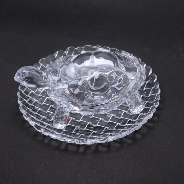 Big Size Good Luck Tortoise Turtle Statue, Crystal Glass Statue- White Clear With Plate