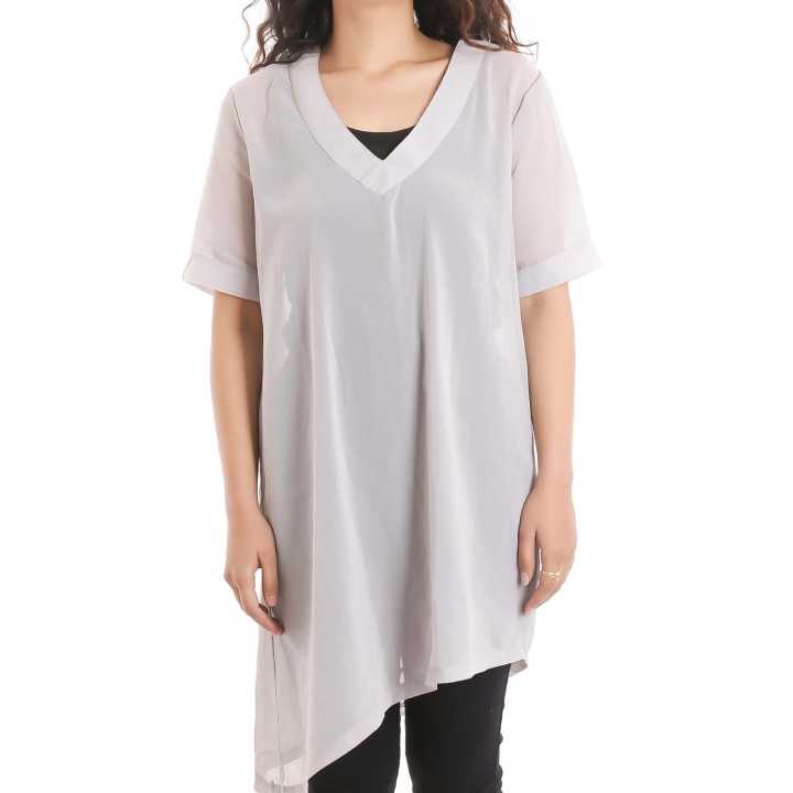 White%20Chiffon%20V-neck%20Long%20Tops%20For%20Women%20-%20Image%205