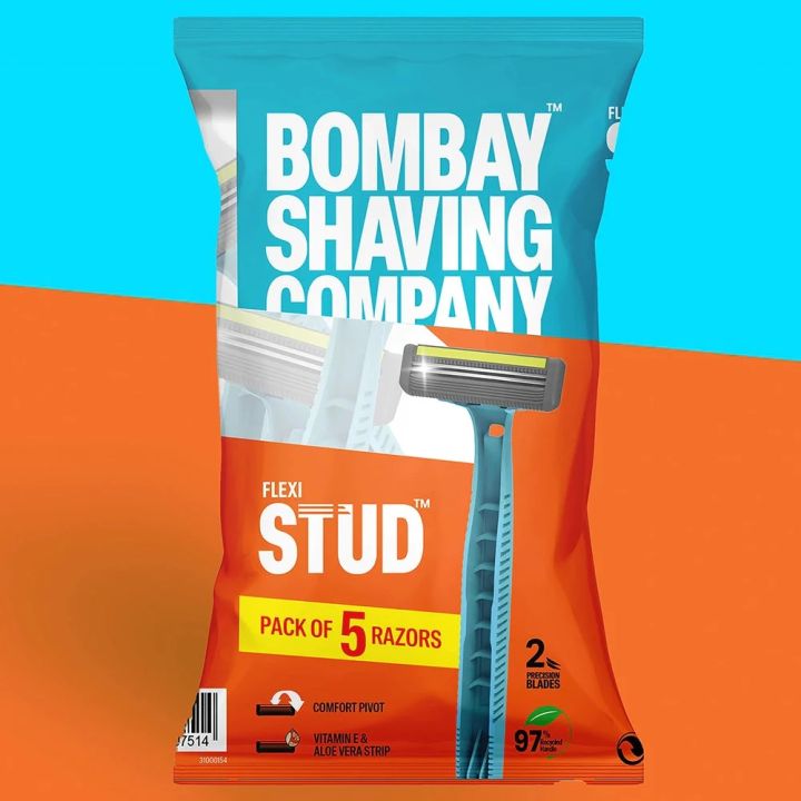 Bombay Shaving Company Disposable Shaving Razor for Men, Razor with Rubber Grip Handle and Safety Cap, Pack of 5