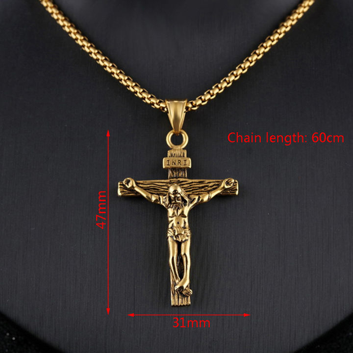 Mens%20Silver%20Stainless%20Steel%20Jesus%20Christ%20Crucifix%20Cross%20Pendant%20Necklace%20Chain%20ZHANGNA%20-%20Image%204
