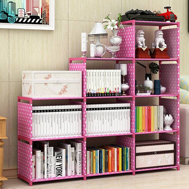 4 Layers 9-Cubes Bookcase Bookshelf Storage Shelf for Home and Office, Plastic Rack Organizer