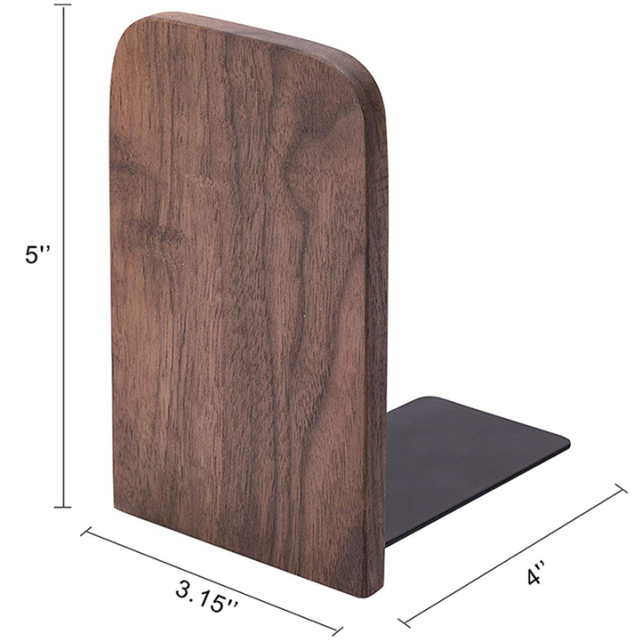 6Pcs%20Wooden%20Bookends%20with%20Metal%20Base%20Heavy%20Duty%20Black%20Walnut%20Book%20Stand%20with%20Anti-Skid%20Dots%20for%20Office%20Desktop%20-%20Image%202