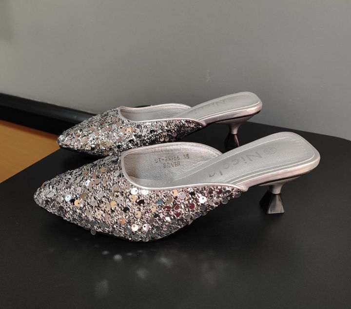 silver pencil heels