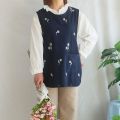 Multipurpose Round Neck Apron Vest Cotton Sleeveless Embroider Pullover Japanese Solid Color Coffee House Uniform Clothing Accessories. 