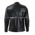 Black Slim Fit Mixed Leather Jacket For Men. 